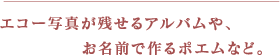 エコー写真が残せるアルバムや、お名前で作るポエムなど。